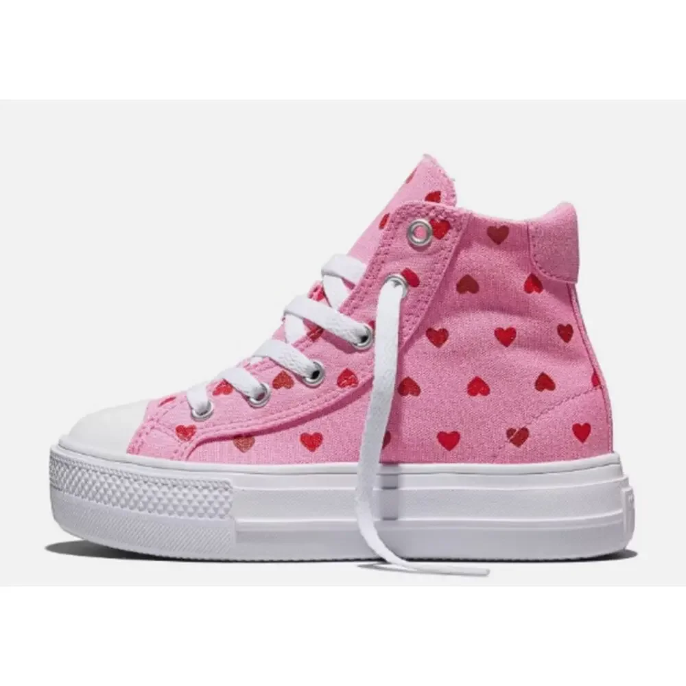 Converse Kids' Platform High Top Sneakers Youth Size 6 EUR 38.5 Pink Hearts NWT